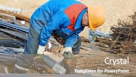  Presentation with welder worker welding and cutting - Colorful PPT layouts enhanced with worker cutting rebar by grinding backdrop and a coral colored foreground