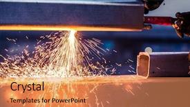  Presentation with steel pipe - Presentation theme consisting of worker cutting steel pipe using background and a coral colored foreground