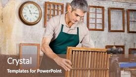  Presentation with pulp paper industry - Presentation theme having worker dipping mold in pulp background and a  colored foreground