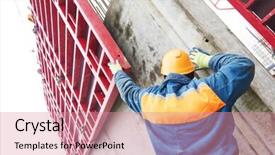  Presentation with construction - Audience pleasing PPT theme consisting of worker-disassemble-falsework-construction backdrop and a coral colored foreground