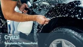  Presentation with painting walls paint roller - Beautiful presentation theme featuring worker disperses soapy water paint backdrop and a ocean colored foreground