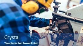  Presentation with steel factory - Colorful PPT theme enhanced with worker-does-manual-steel-plate backdrop and a ocean colored foreground