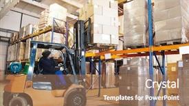  Presentation with forklift - Presentation theme enhanced with worker driver of a forklift background and a coral colored foreground