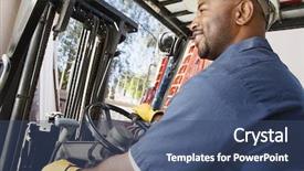  Presentation with worker safety - Audience pleasing presentation theme consisting of worker driving forklift at workplace backdrop and a ocean colored foreground