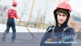  Presentation with work - Theme with worker-during-concrete-work background and a ocean colored foreground