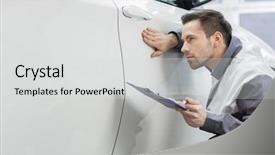  Presentation with automobile engineering - Amazing slides having worker examining car in automobile backdrop and a light gray colored foreground