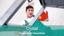  Presentation with worker safety - Cool new PPT theme with worker falling from the ladder backdrop and a teal colored foreground