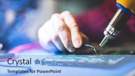  Presentation with computer engineering - Cool new slide deck with worker fixing cpu board backdrop and a light blue colored foreground