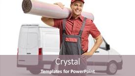  Presentation with company - Colorful slide set enhanced with worker-from-a-carpet-cleaning backdrop and a gray colored foreground