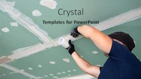  Presentation with wireless mesh network - Audience pleasing PPT theme consisting of worker-glues-mesh-to-drywall backdrop and a light gray colored foreground