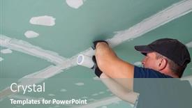  Presentation with worker - Amazing slide deck having worker-glues-mesh-to-drywall backdrop and a gray colored foreground