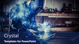  Presentation with worker - Colorful presentation enhanced with worker-grinding-a-metal-plate backdrop and a navy blue colored foreground