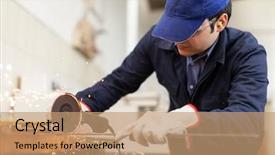  Presentation with manufacture - Audience pleasing slides consisting of worker grinding a metal backdrop and a  colored foreground