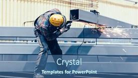  Presentation with shipyard - Slide deck consisting of worker-grinding-a-steel-profile background and a ocean colored foreground