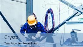  Presentation with heavy industry - Audience pleasing slide deck consisting of worker-grinding-in-a-workshop backdrop and a teal colored foreground