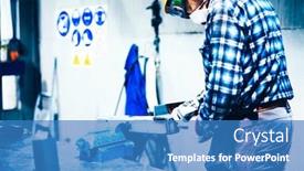  Presentation with heavy industry - PPT theme enhanced with worker-grinding-in-a-workshop background and a teal colored foreground