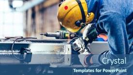  Presentation with heavy industry - Colorful PPT theme enhanced with worker-grinding-in-a-workshop backdrop and a ocean colored foreground