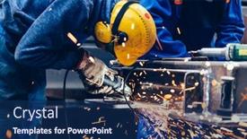  Presentation with heavy industry - PPT layouts with worker-grinding-in-a-workshop background and a navy blue colored foreground