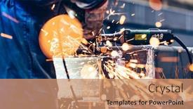  Presentation with heavy industry - Audience pleasing PPT layouts consisting of worker-grinding-in-a-workshop backdrop and a coral colored foreground