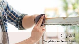  Presentation with window frame - PPT theme featuring worker grinding surface of old background and a  colored foreground