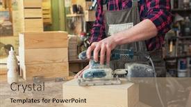  Presentation with box - Theme featuring worker-grinds-the-wood-box background and a coral colored foreground