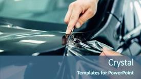  Presentation with paint - PPT layouts consisting of worker hands installs car paint background and a ocean colored foreground