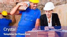  Presentation with construction site construction - Presentation with worker having sack of cement background and a  colored foreground