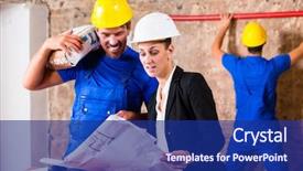  Presentation with construction worker harassment workplace - Presentation theme having worker having sack of cement background and a navy blue colored foreground