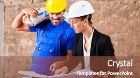  Presentation with construction site construction - Slide set featuring worker having sack of cement background and a tawny brown colored foreground