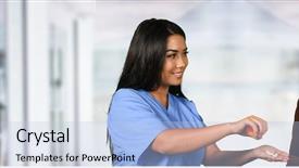  Presentation with elderly care - Slide deck with worker helping an elderly patient background and a light blue colored foreground