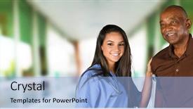  Presentation with elderly health - Theme having worker helping an elderly patient background and a  colored foreground