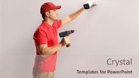  Presentation with drilling machine - Presentation consisting of worker-holding-a-drilling-machine background and a soft green colored foreground