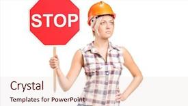  Presentation with stop - Audience pleasing presentation design consisting of worker holding a stop sign backdrop and a sky blue colored foreground
