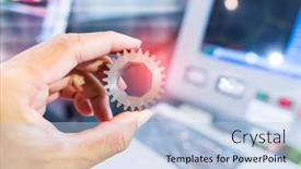  Presentation with engineering - Beautiful PPT layouts featuring worker-holding-machine-part backdrop and a light blue colored foreground