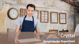  Presentation with mold - Audience pleasing presentation consisting of worker holding mold at paper backdrop and a coral colored foreground