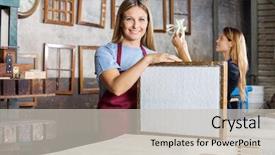  Presentation with pulp paper industry - Theme enhanced with worker holding mold with paper background and a soft green colored foreground