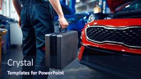  Presentation with car service - Presentation featuring worker-holds-a-toolbox-car background and a navy blue colored foreground
