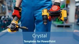  Presentation with battery - Presentation design with worker-holds-battery-screwdriver background and a ocean colored foreground