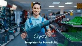  Presentation with electric - Audience pleasing presentation design consisting of worker-holds-big-electric-perforator backdrop and a ocean colored foreground