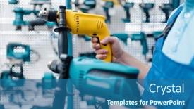  Presentation with electric - Amazing presentation having worker-holds-two-electric-drills backdrop and a ocean colored foreground