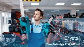  Presentation with worker - Colorful presentation enhanced with worker-holds backdrop and a ocean colored foreground