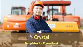  Presentation with excavator - Slide set consisting of worker in a construction background and a tawny brown colored foreground