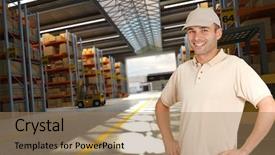  Presentation with distribution - Cool new slide deck with worker in a distribution warehouse backdrop and a coral colored foreground