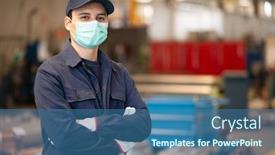  Presentation with covid coronavirus - Amazing presentation having worker-in-a-factory-wearing backdrop and a ocean colored foreground