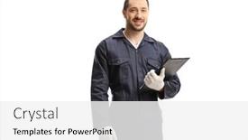  Presentation with worker - Amazing presentation theme having worker-in-a-jumpsuit-standing backdrop and a white colored foreground