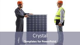  Presentation with solar panel - PPT theme enhanced with worker-in-a-uniform background and a gray colored foreground