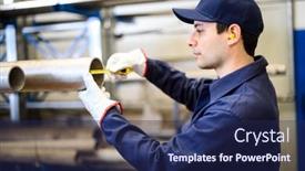  Presentation with polyester plant industrial - Amazing presentation design having worker-in-an-industrial-plant backdrop and a navy blue colored foreground