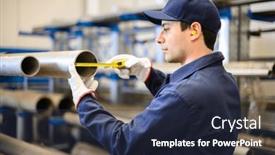  Presentation with pipe - Presentation design with worker-in-an-industrial-plant background and a tawny brown colored foreground