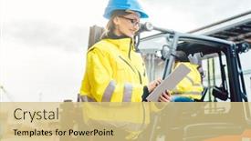  Presentation with logistics - PPT theme featuring worker-in-delivery-center-planning background and a lemonade colored foreground