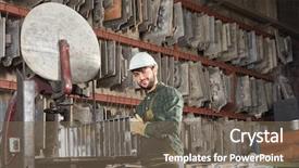  Presentation with foundry - Presentation theme having worker in foundry of metallurgy background and a violet colored foreground